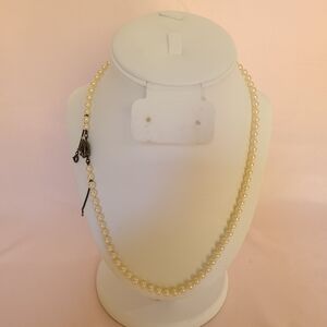 Vintage Faux Pearl Knotted Silver 925 Ornate Box Clasp Safety Chain Necklace